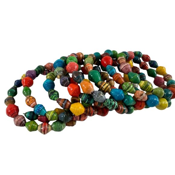 Handmade Recycled Paper Bead Coil Wrap Bracelet Rainbow Multicolor Boho - Picture 8 of 16